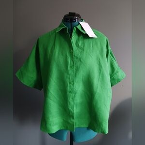 NWT COS green Button Down Short Sleeve Shirt Size 10